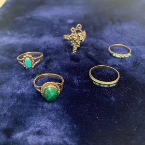Assortment of 5 Sterling Silver - Turquoise Rings